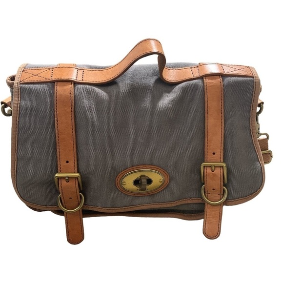 Fossil Canvas Leather Flap Closure Pocket Adjustable Strap Messenger Bag - Picture 2 of 12